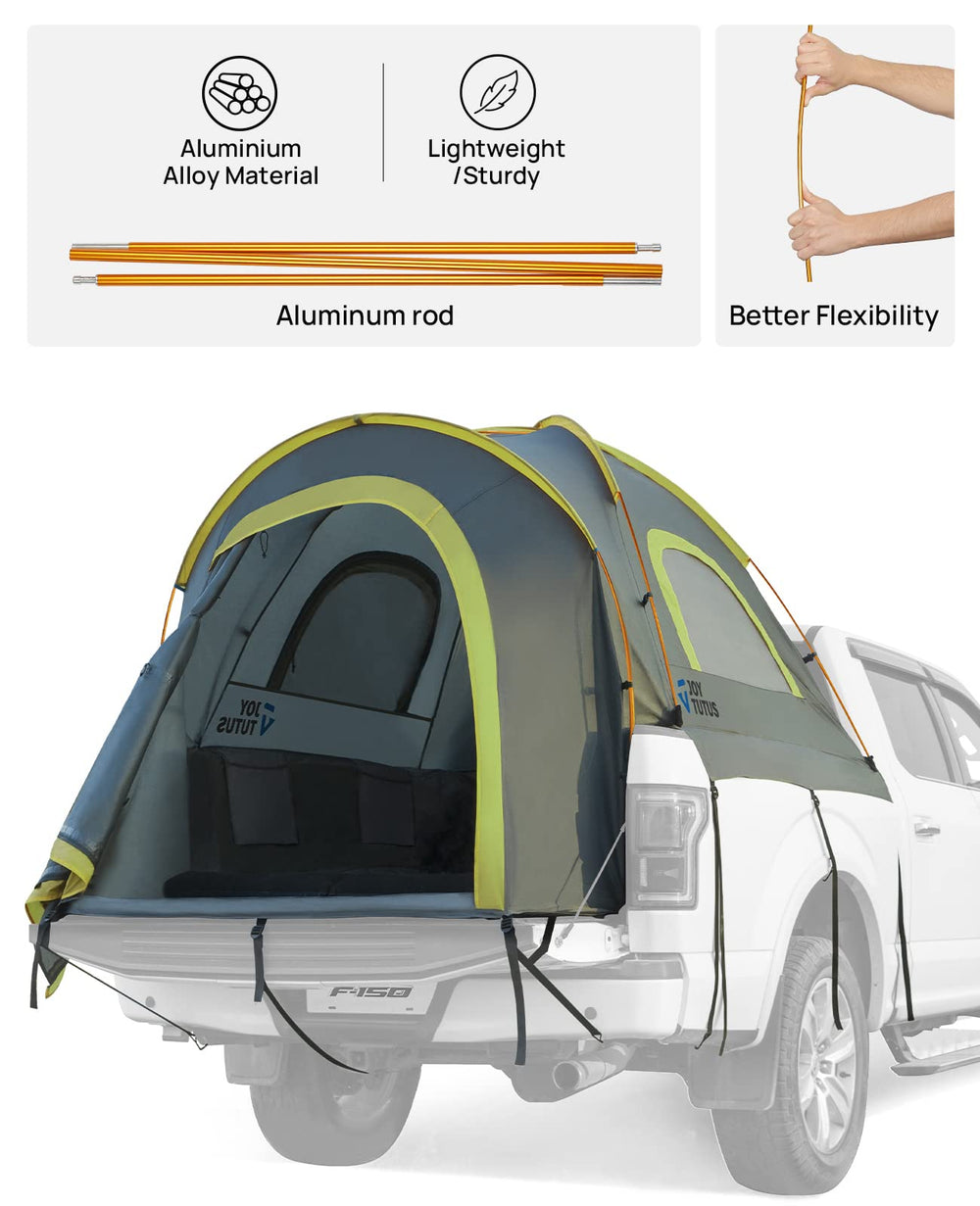 JOYTUTUS truck tent fits 5 ft beds from F-150 to Ram and Silverado.