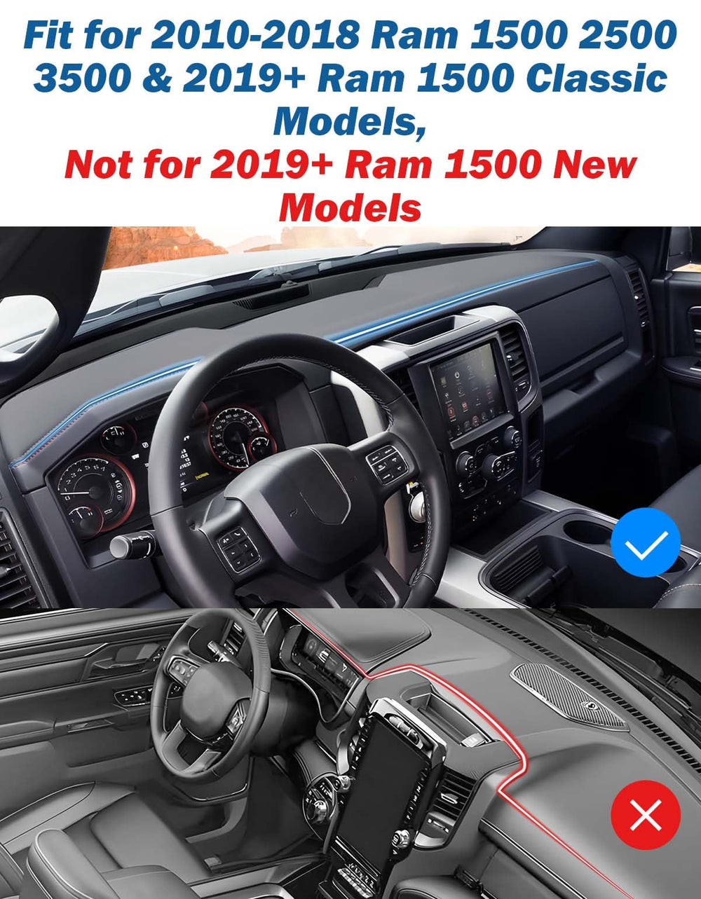 JOYTUTUS dash cover for Ram Classic 2019-2024 reduces glare and heat.