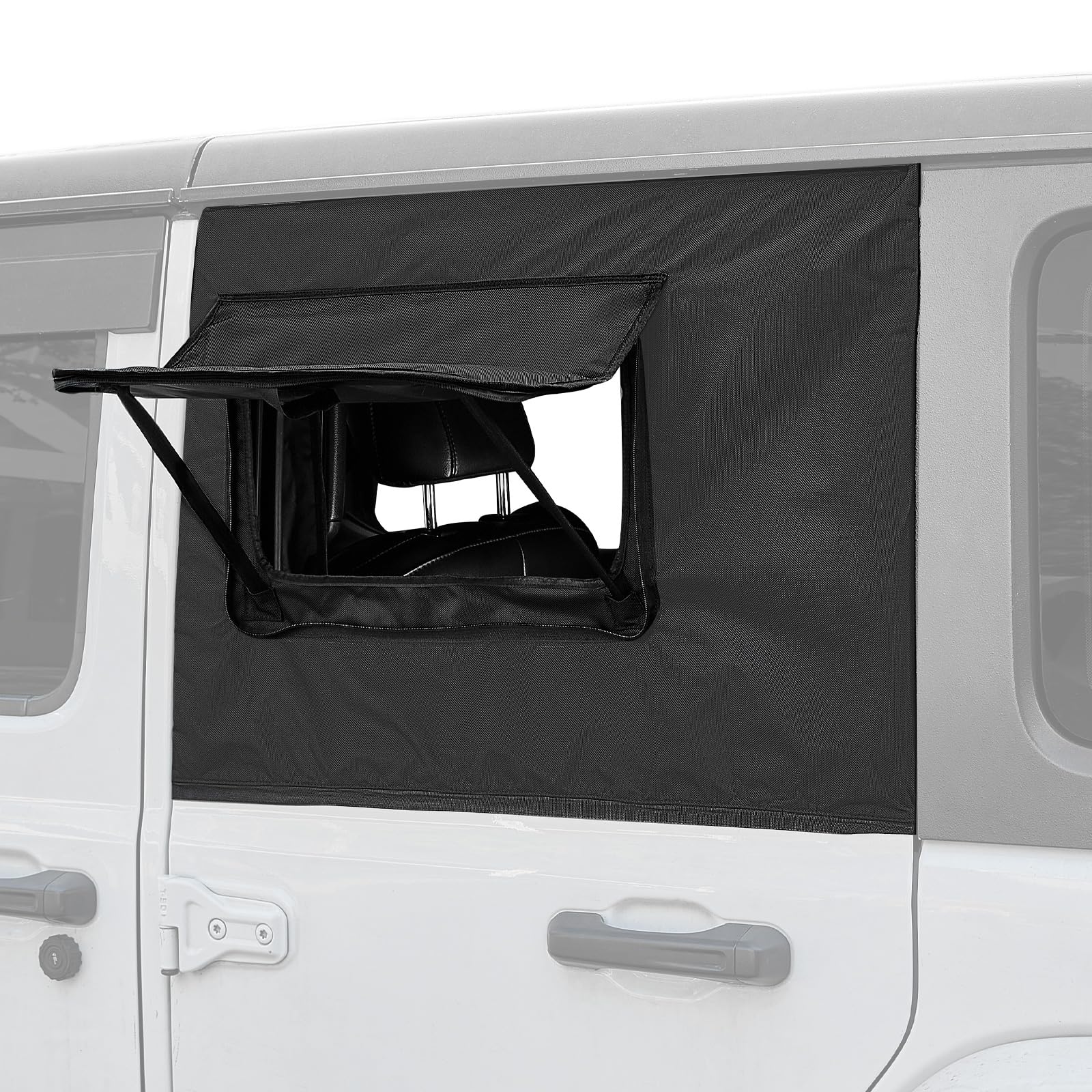 JOYTUTUS rear shade on Wrangler window blocks sun glare and adds privacy.
