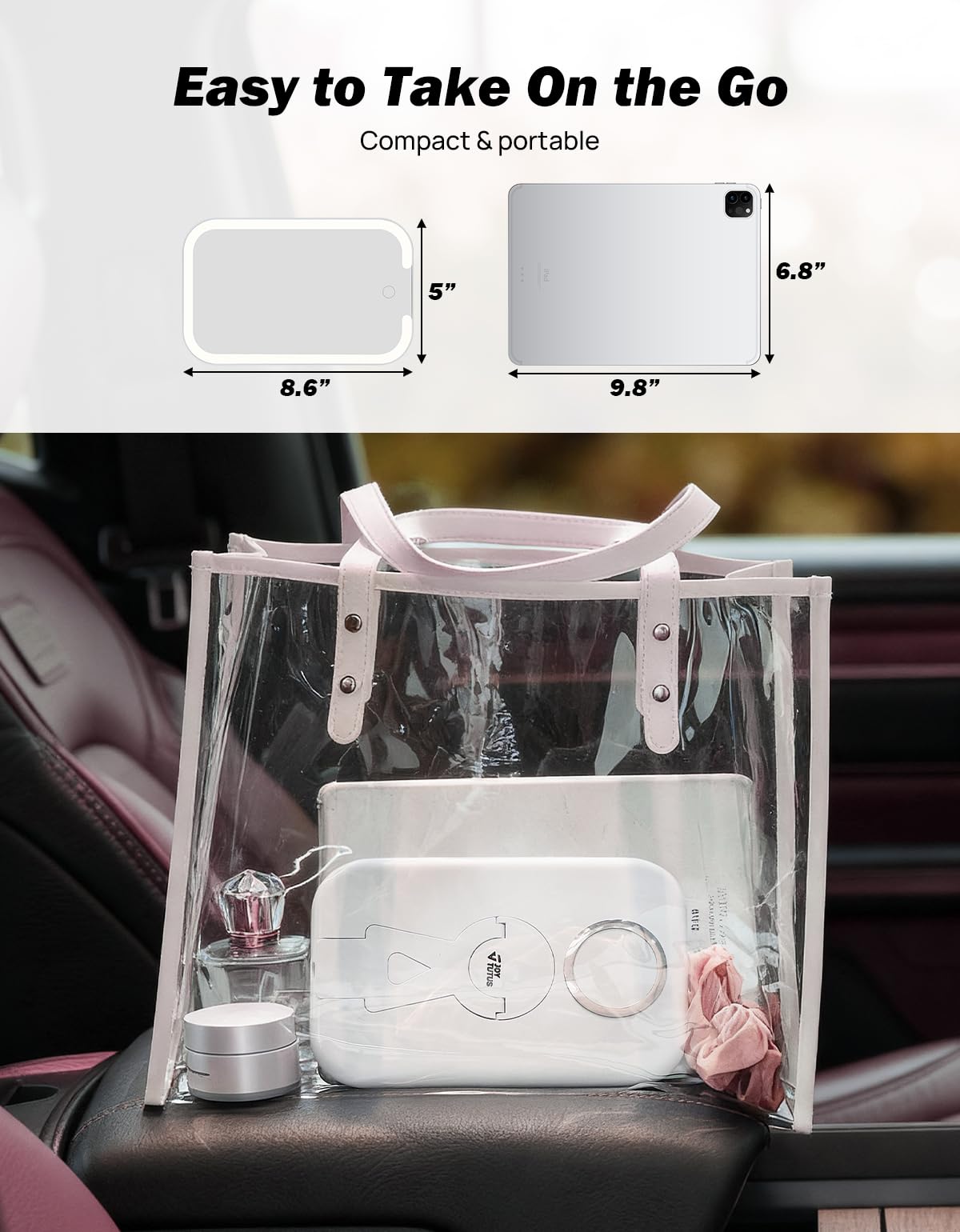 Joytutus rechargeable travel mirror with built-in battery.
