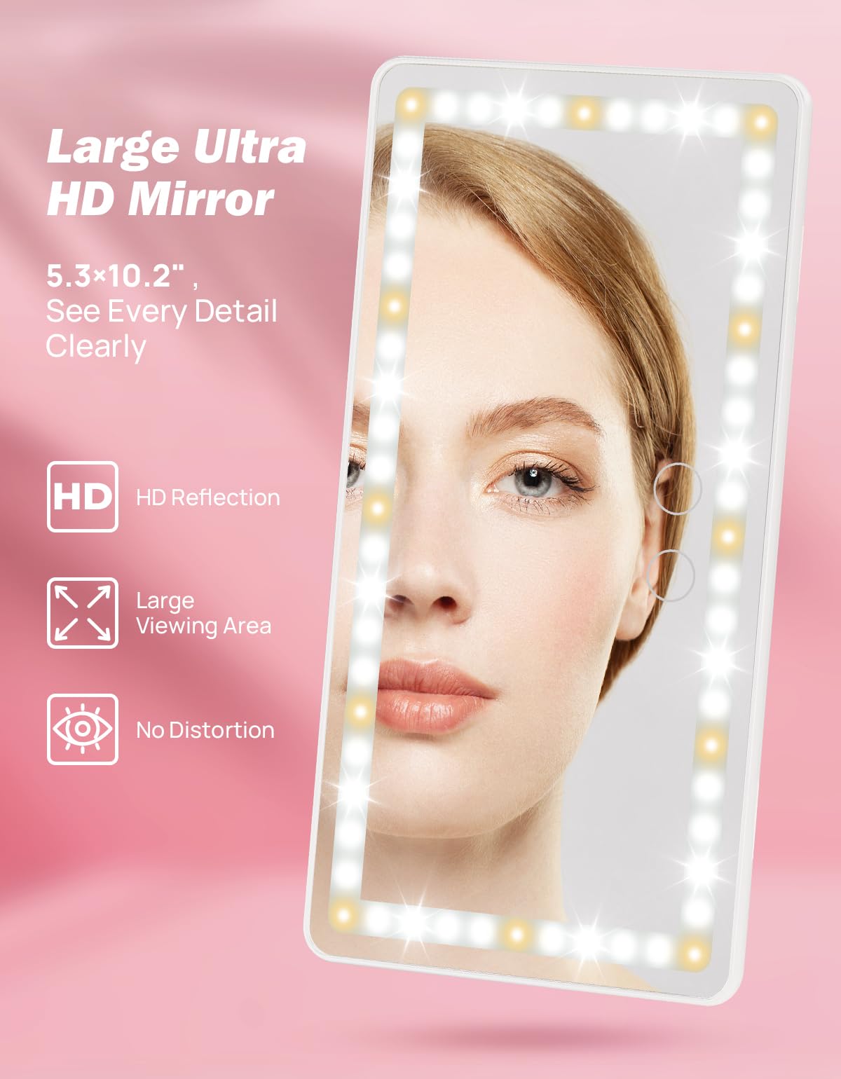 JOYTUTUS rechargeable vanity mirror powered by 1500mAh battery for cordless use