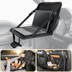 JoyTutus steering wheel desk front view showing sturdy surface for meals and laptop use