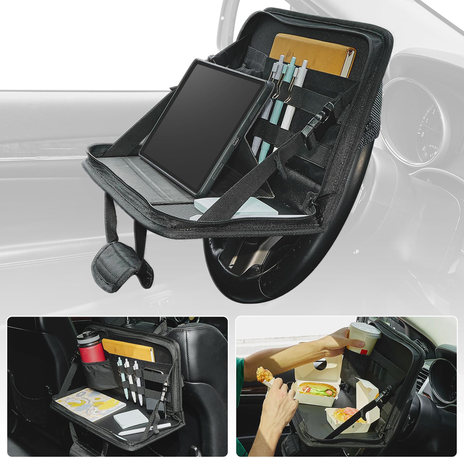 JOYTUTUS steering wheel tray universal-fit saves space in small cars.