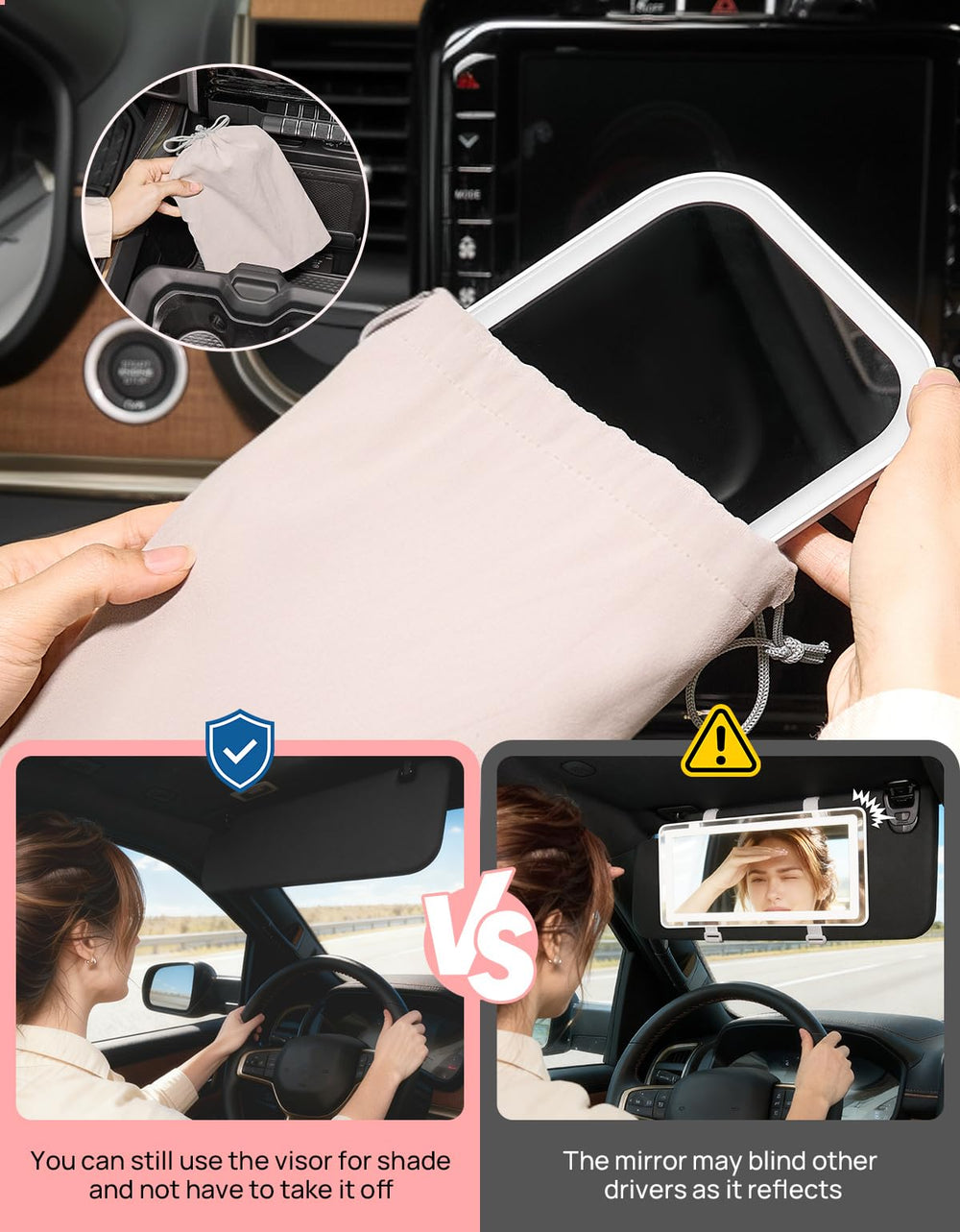 Joytutus suction cup keeps the mirror secure for car touch-ups.