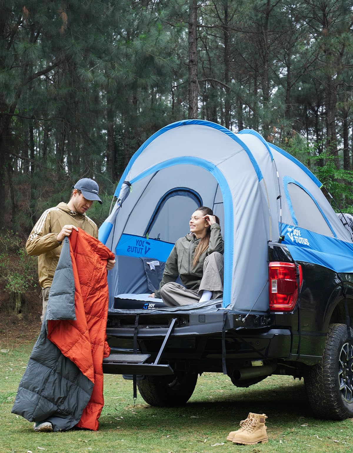 Privacy shading layer and mesh in JOYTUTUS truck tent.