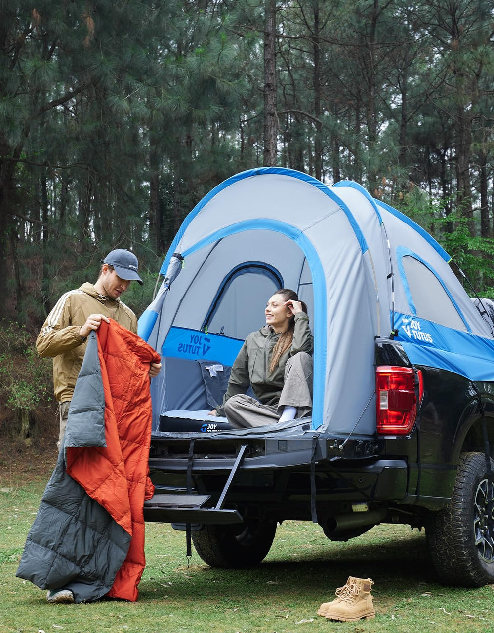 JOYTUTUS truck tent quick setup with color-coded poles saves time outdoors.