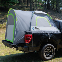 JOYTUTUS truck tent with rainfly provides rain protection for gear outdoors
