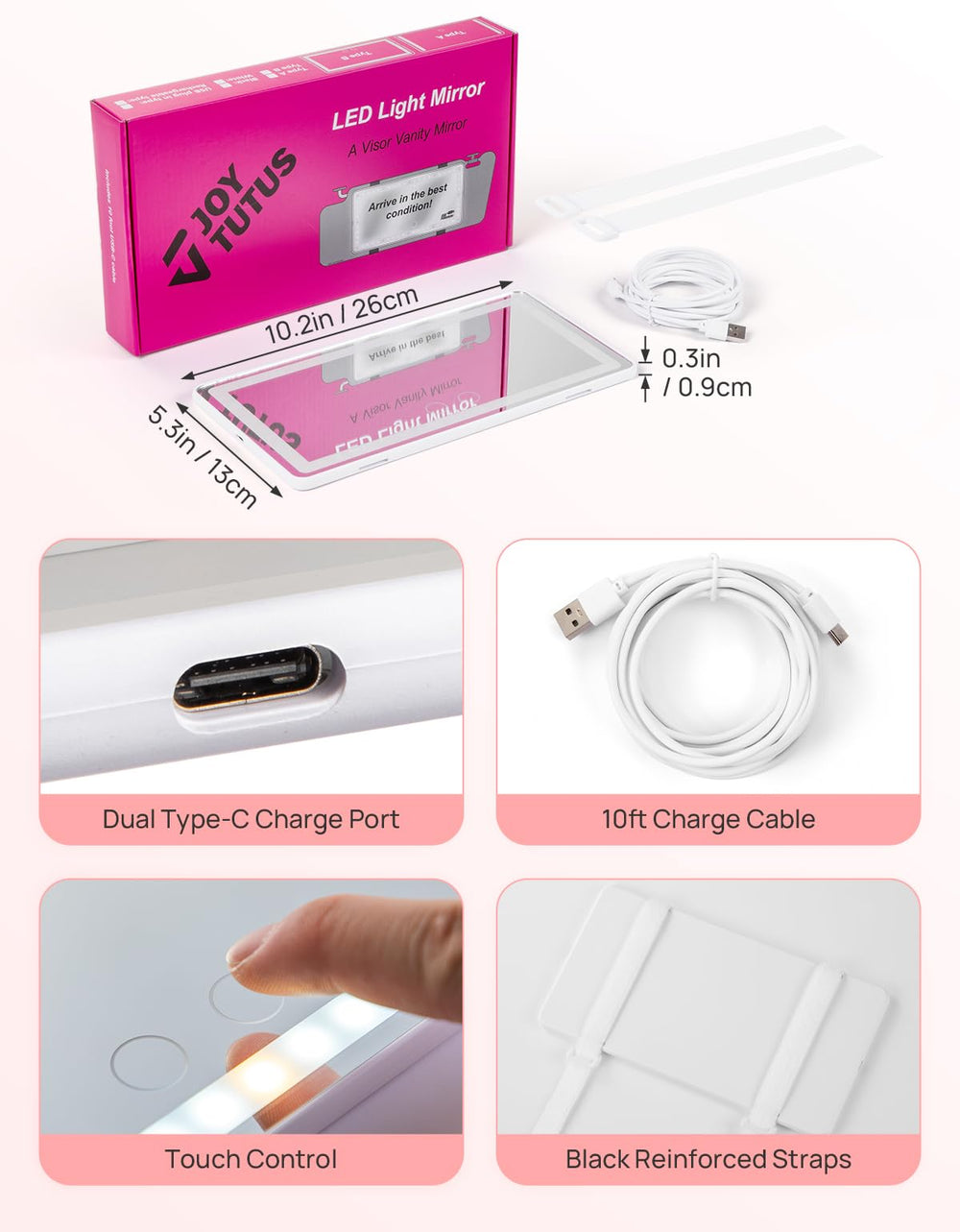 JOYTUTUS universal-fit visor mirror fits most cars for easy installation