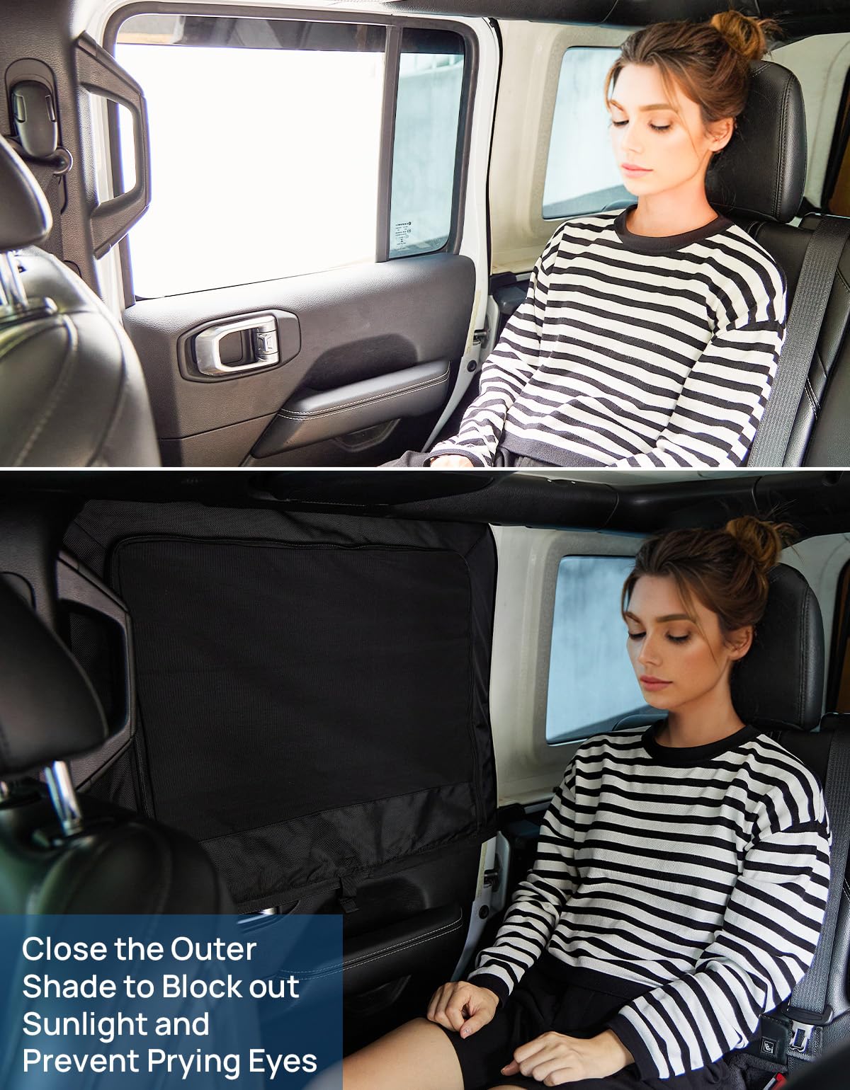 JOYTUTUS UV-blocking shade reduces heat and increases privacy on Wrangler.