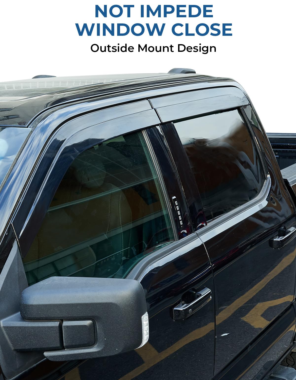 Joytutus vent visor for Raptor SuperCrew, side view showing fit and sun glare reduction
