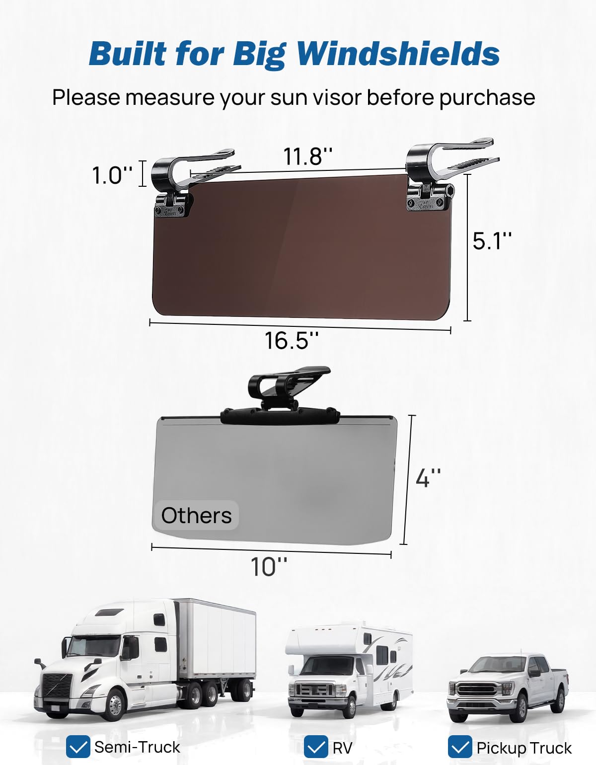 JOYTUTUS visor extender on driver side enables glare-free focus.