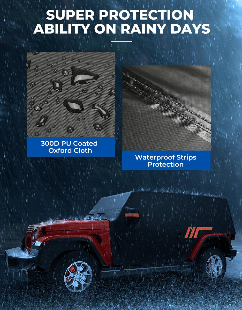 JOYTUTUS Wrangler cab cover side view shields the interior from debris and UV.