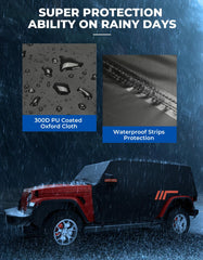 JOYTUTUS Wrangler cab cover side view shields the interior from debris and UV.