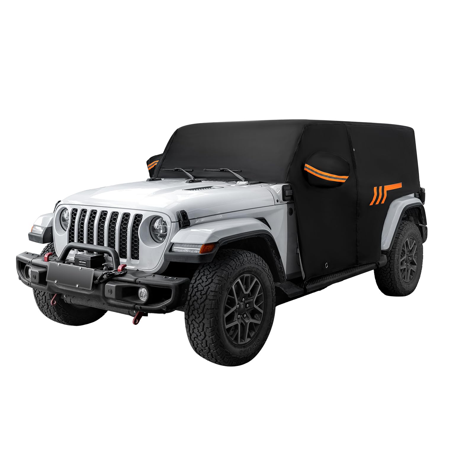 JOYTUTUS Wrangler cab cover in use, waterproof 4-door, protecting paint and interior from sun and rain.