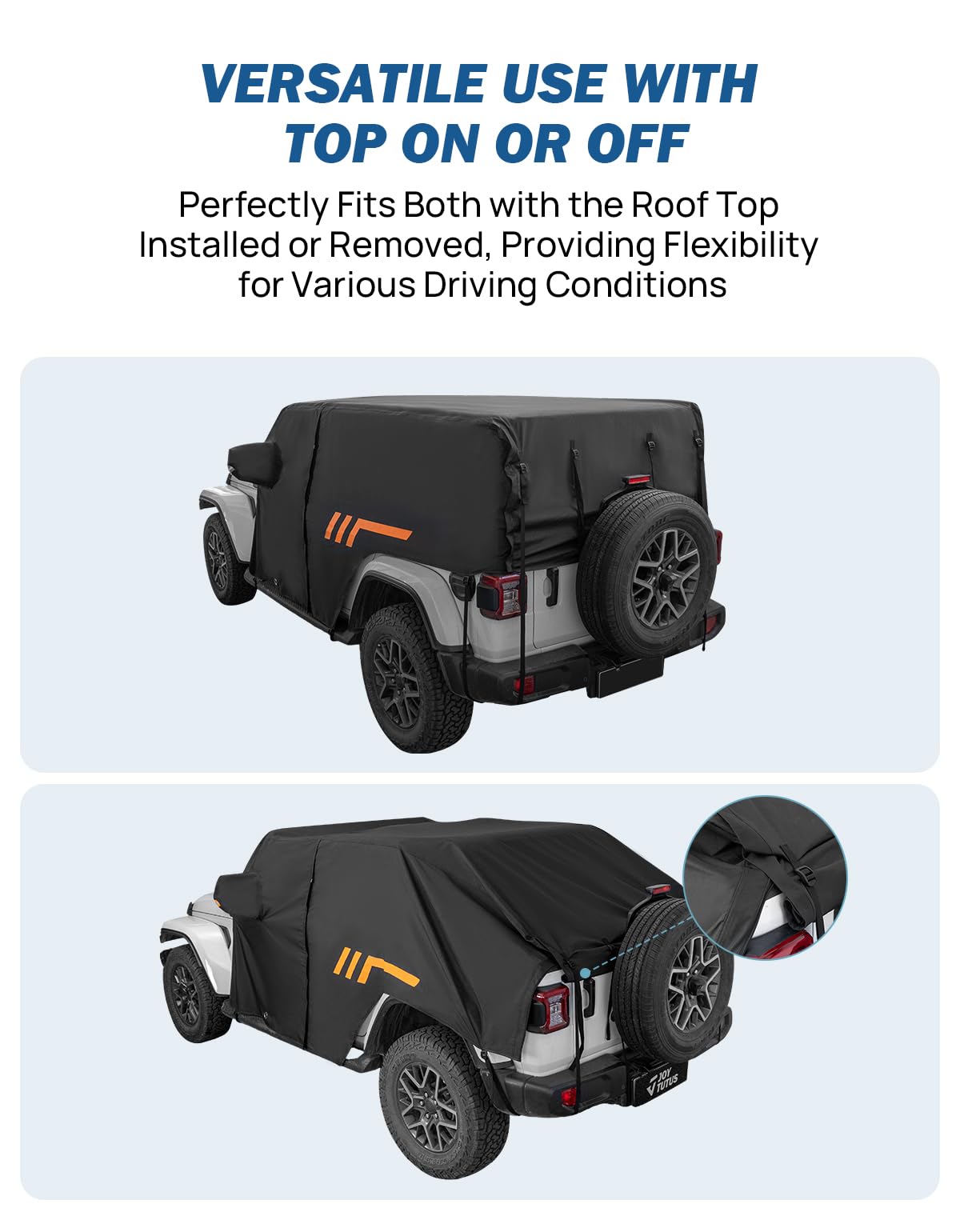 JOYTUTUS windproof storm-proof harness and bottom buckles on Wrangler cab cover.