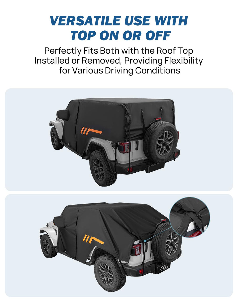 JOYTUTUS windproof storm-proof harness and bottom buckles on Wrangler cab cover.