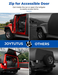 JOYTUTUS Wrangler cab cover zipper-entry demonstrates convenient access without removal.