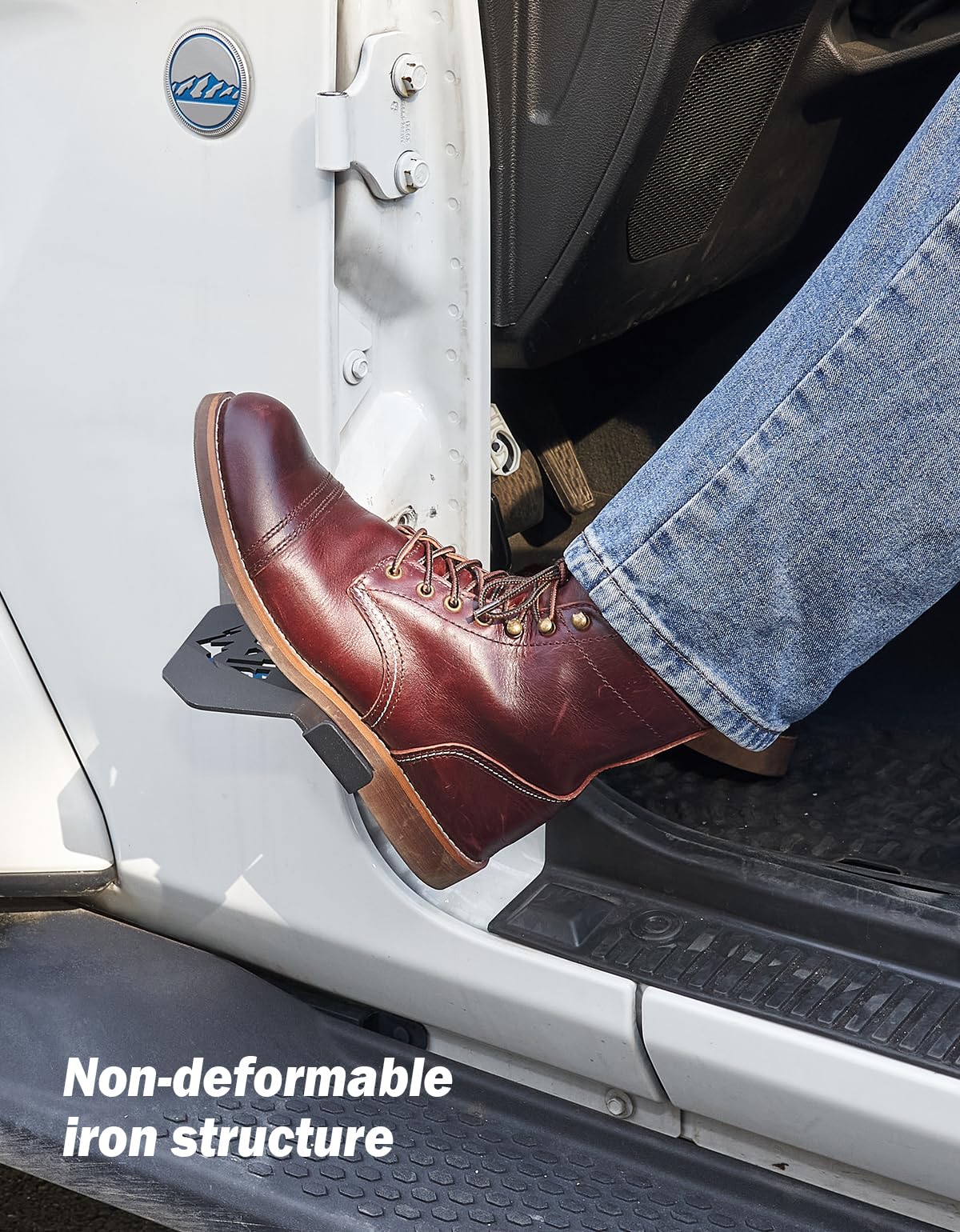 JOYTUTUS Wrangler foot pegs with anti-slip side guards boost footing in mud or rain.