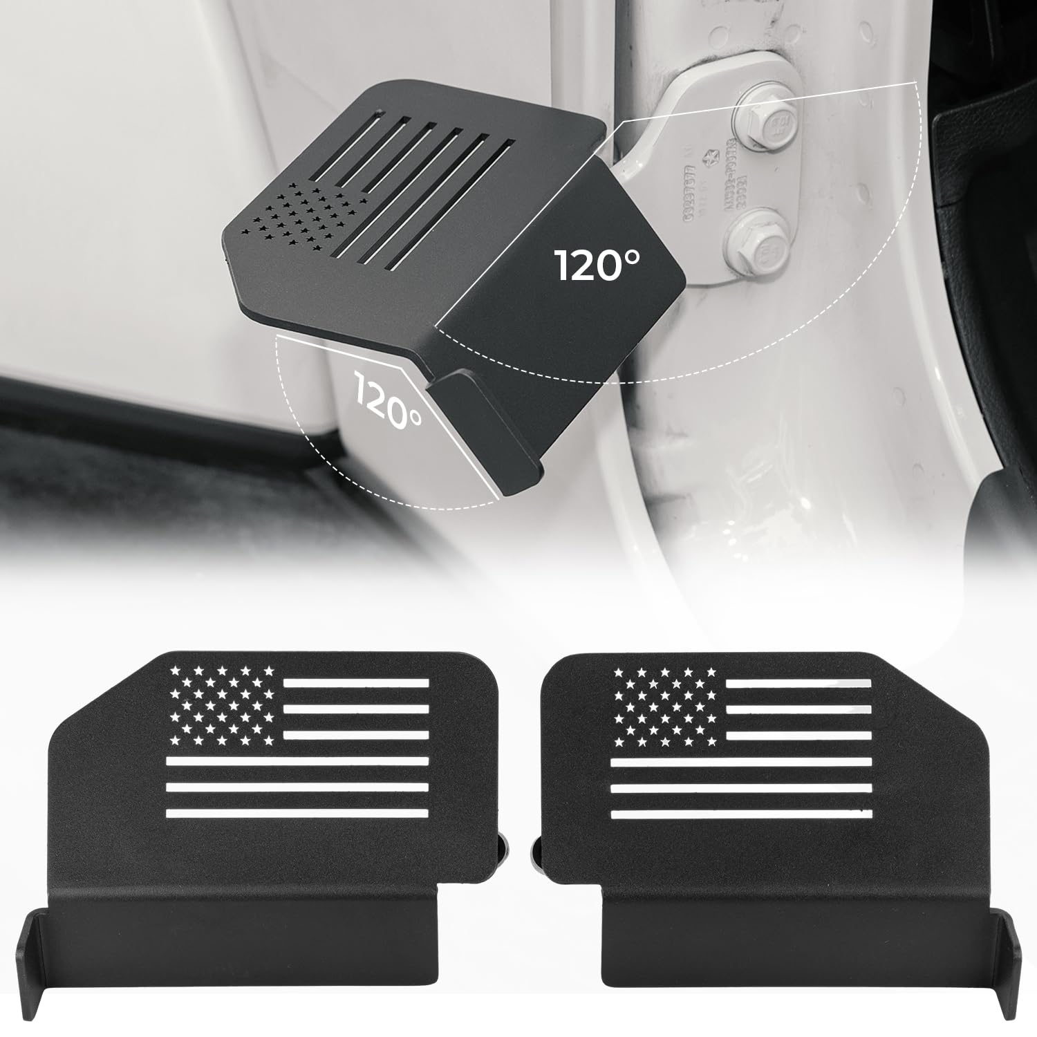 JOYTUTUS Wrangler foot pegs with US flag pattern for enhanced stability.