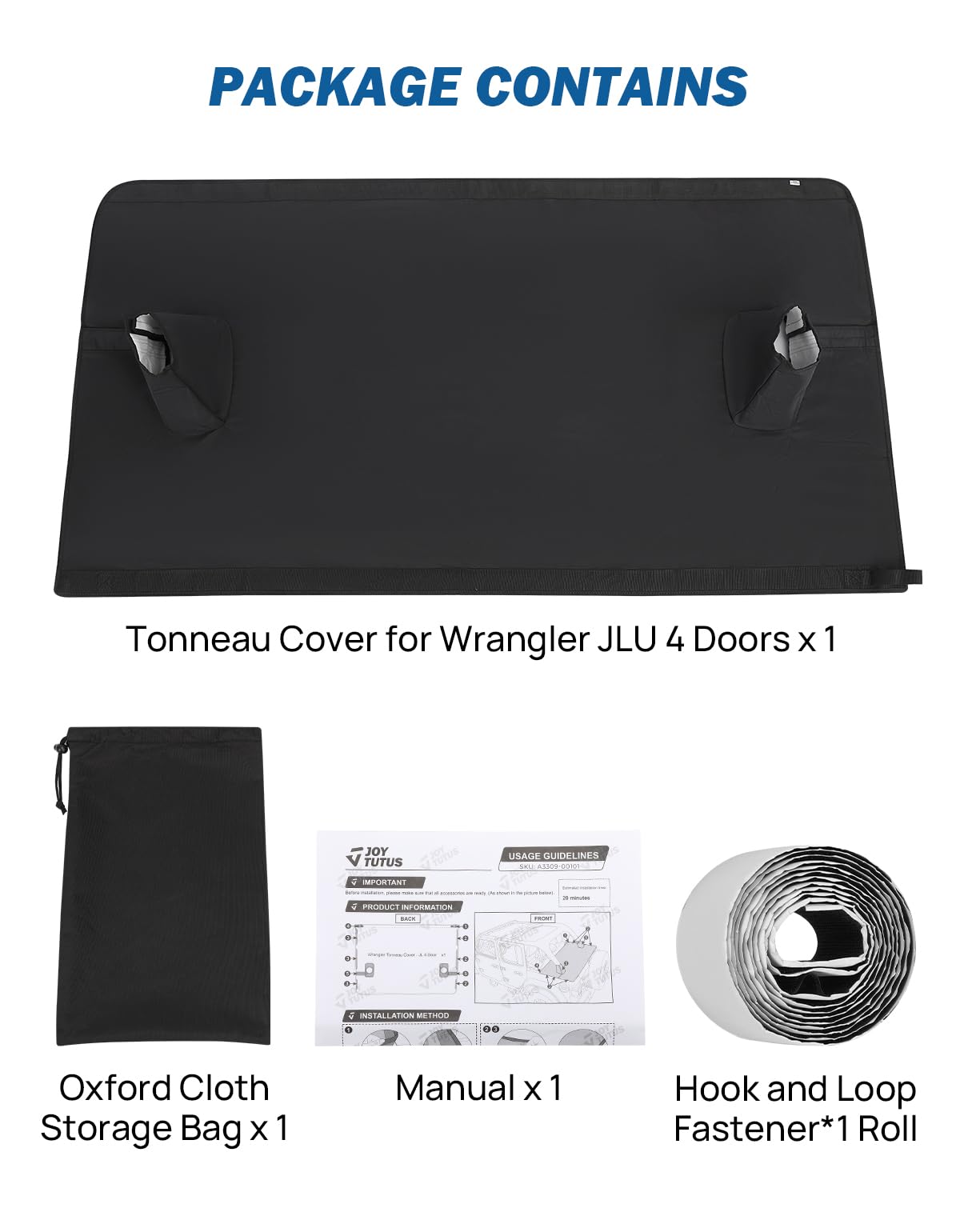 JOYTUTUS Wrangler JLU tonneau cover easy-installation with no extra tools needed.