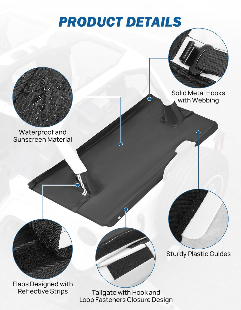JOYTUTUS Wrangler JLU tonneau cover secure-closure detail with hook-and-loop fastener.