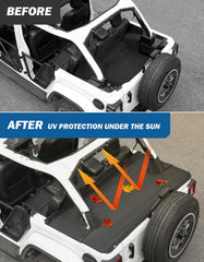 JOYTUTUS Wrangler JLU tonneau cover side view highlights tub rail stability for secure mounting.