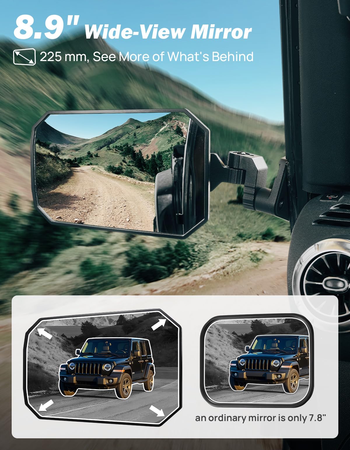 JOYTUTUS breakaway mirrors prevent damage when obstacles are encountered during off road adventures.