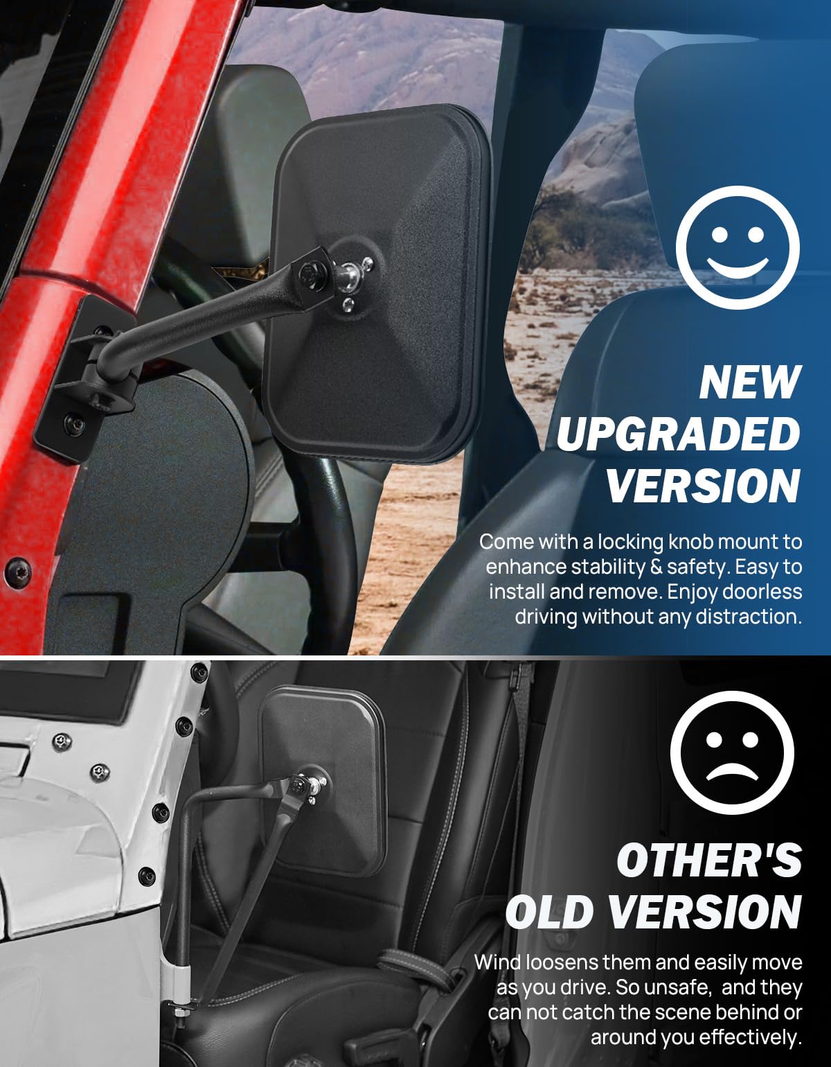 JOYTUTUS Wrangler off-mirror left view improves rear awareness while off-road