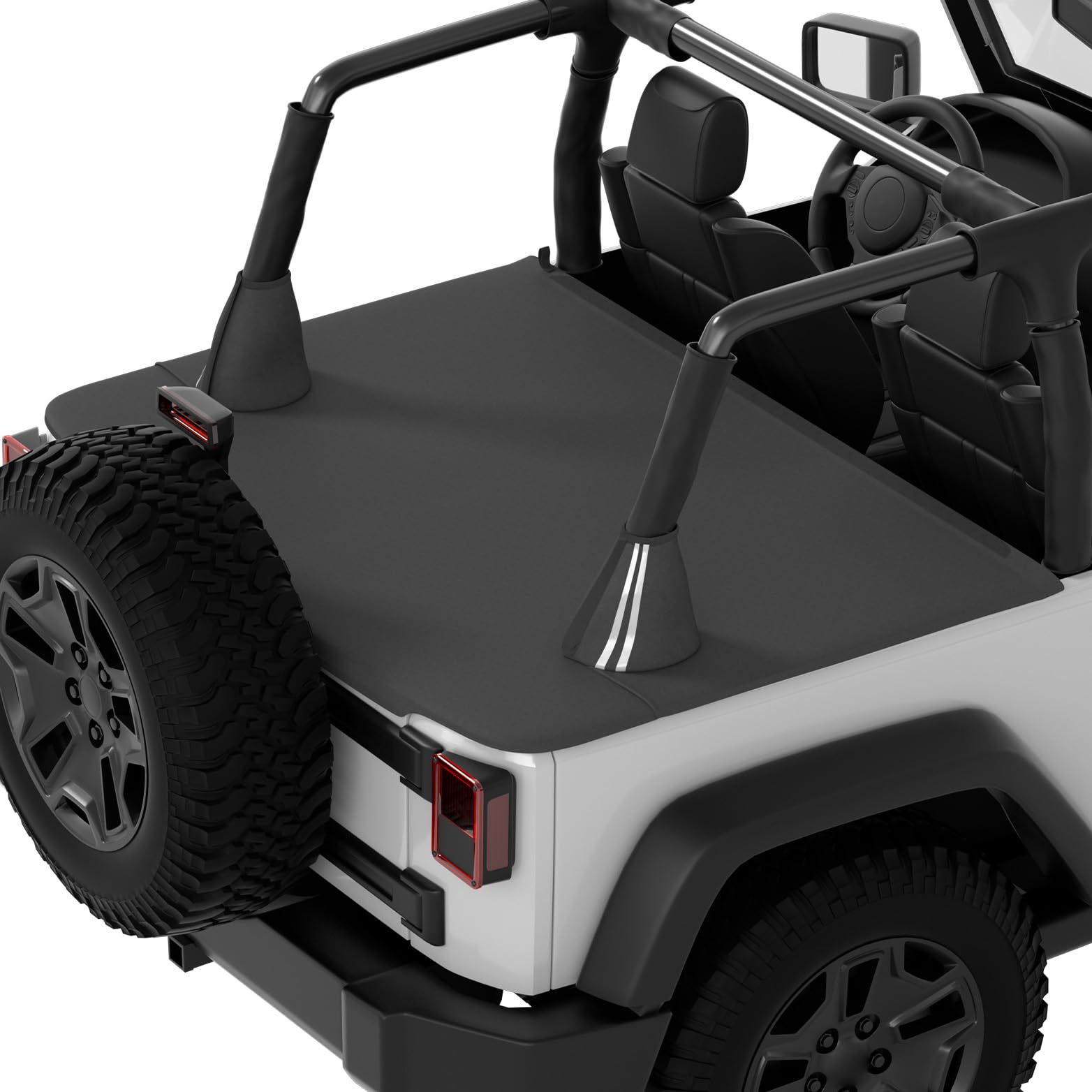JOYTUTUS Wrangler JK tonneau cover side view showing secure fit and rugged fabric.