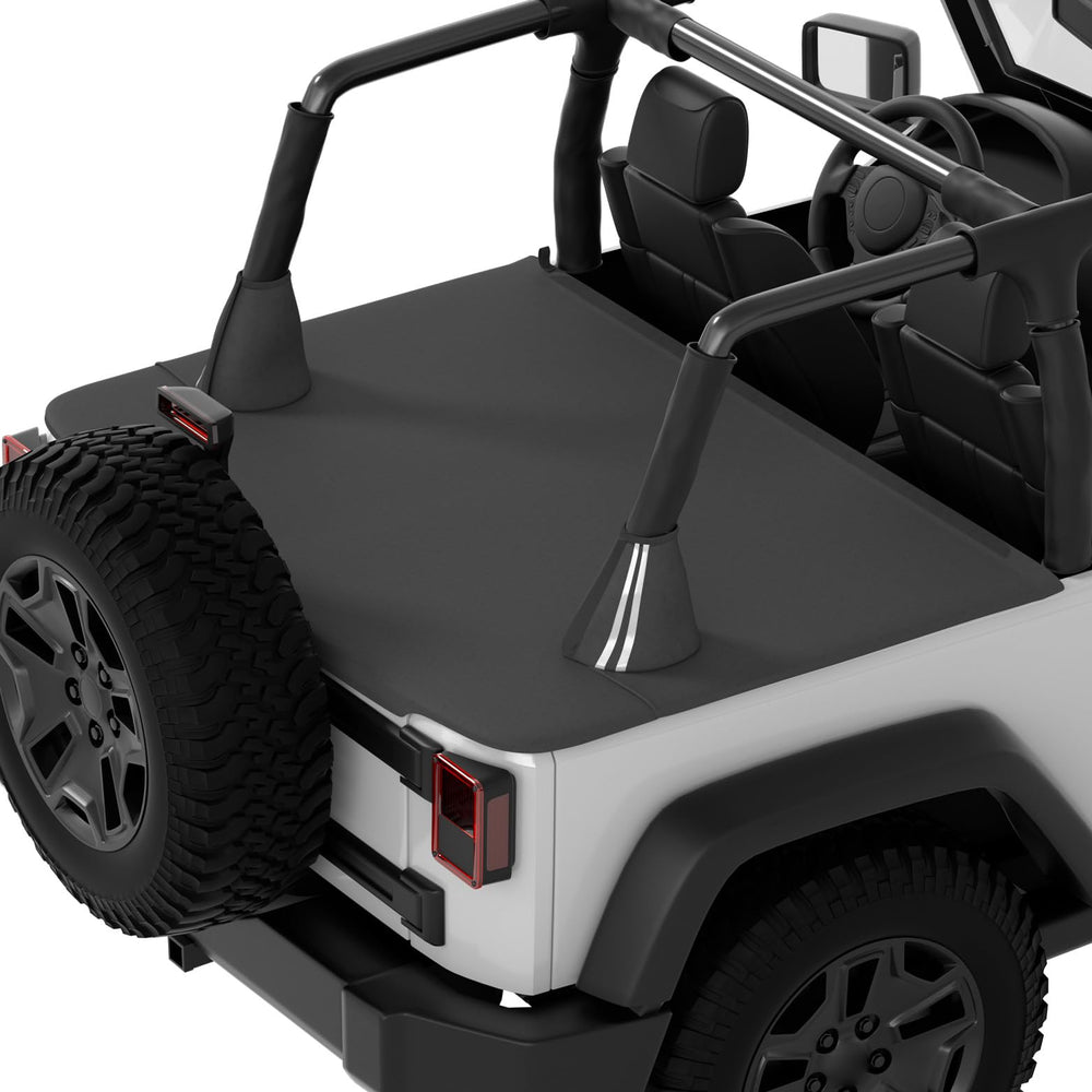 JOYTUTUS Wrangler JK tonneau cover side view showing secure fit and rugged fabric.