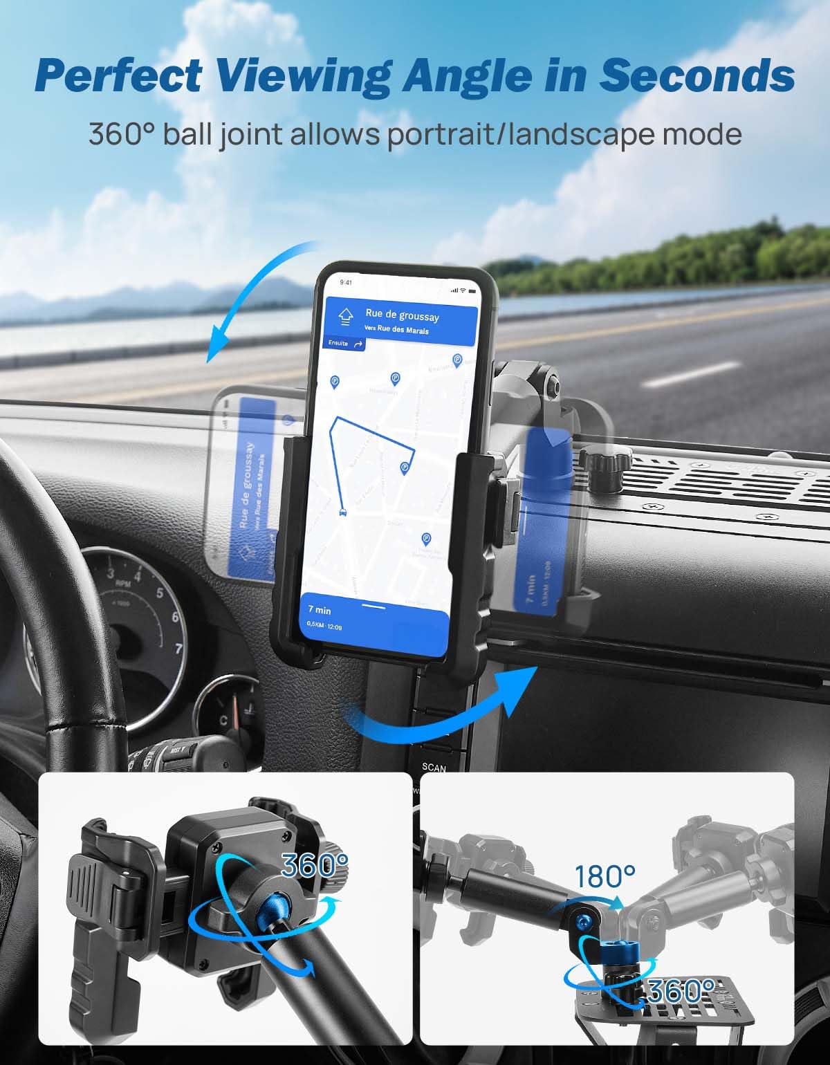 JOYTUTUS zero-shake grip and textured ball head reduce wobble on rough roads.
