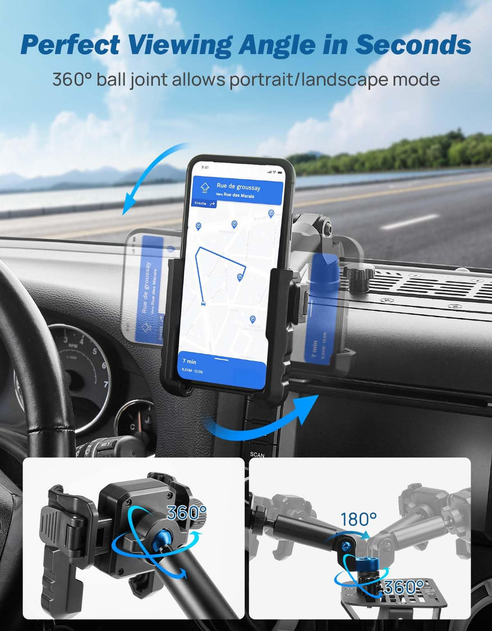 JOYTUTUS zero-shake grip and textured ball head reduce wobble on rough roads.