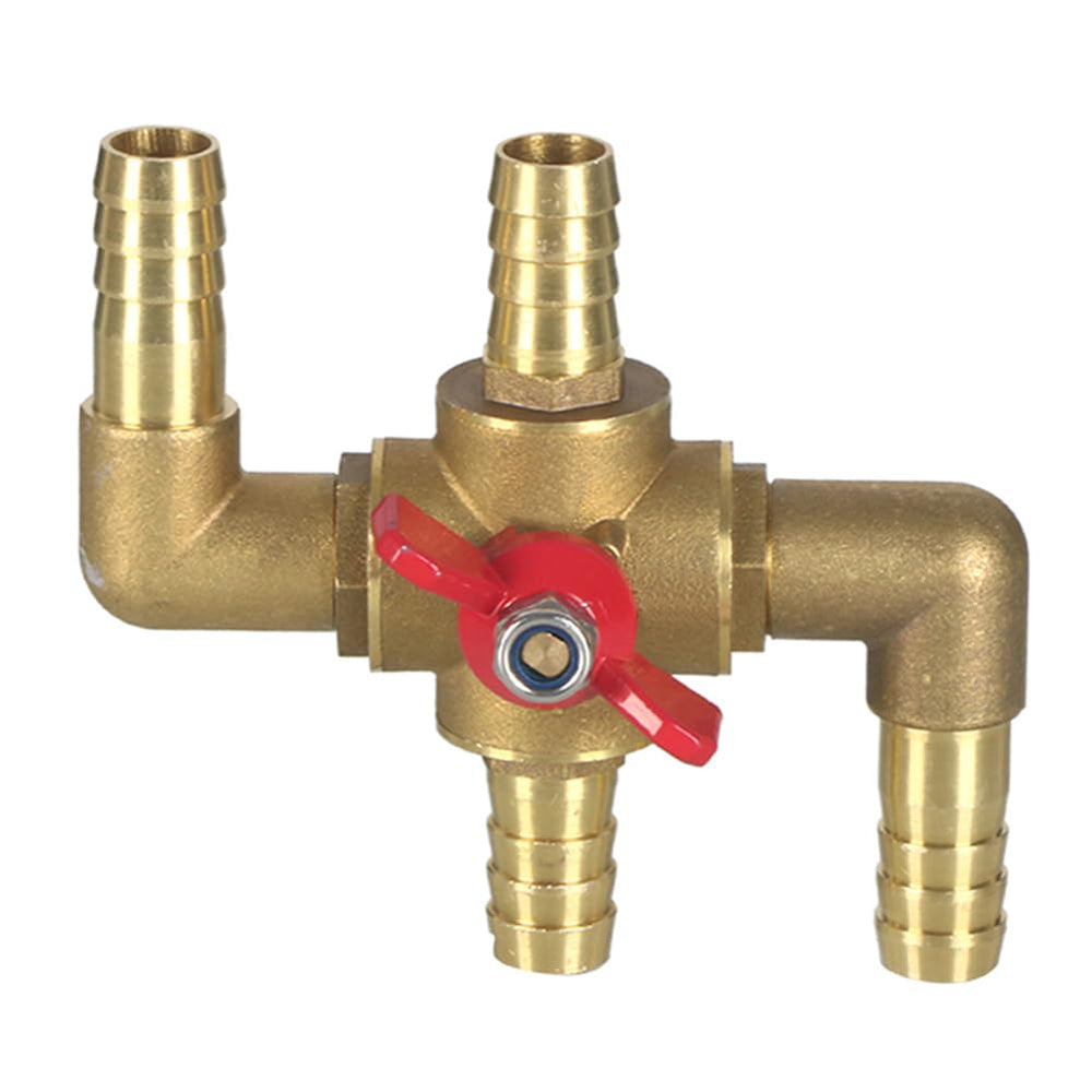 Joywayus solid brass 4-way valve with 5/8-inch barb for robust coolant routing.