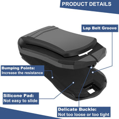 Joziko seatbelt adjuster positioned on belts up to 2 inches wide.