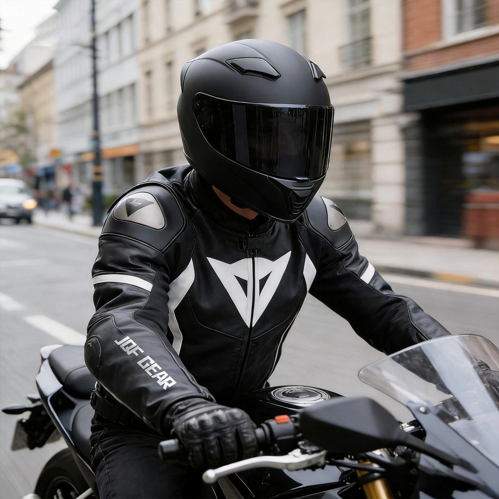 JQF Gear WS-607 helmet back view illustrating compact street-legal silhouette