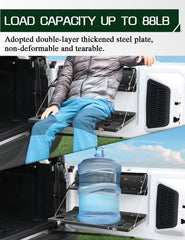 JROAD Bronco tailgate table deployed as a sturdy workspace on outdoor trips