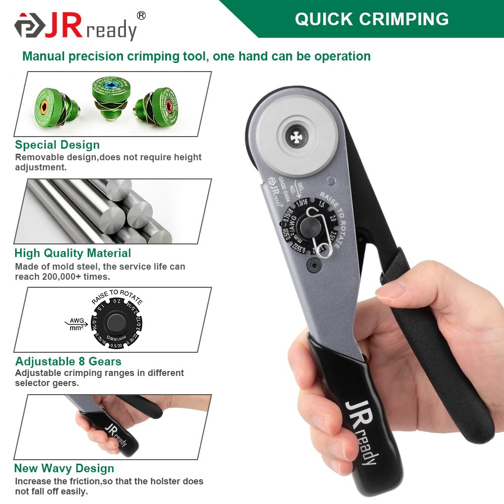 JRready Deutsch crimp tool in use delivering precise terminations