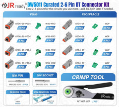 JRready DT 2-pin connector highlights compact, reliable 16–20 AWG wiring.