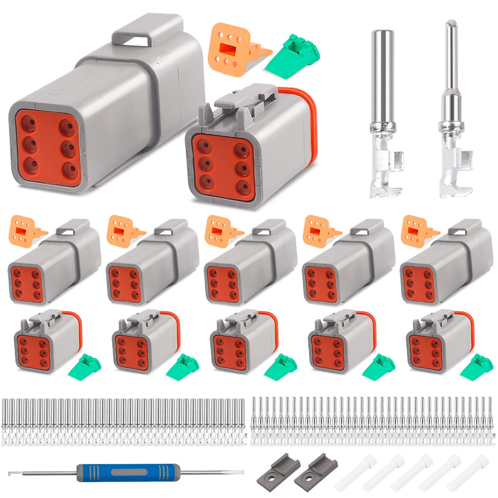 JRready DT6-pin kit package list with plugs and contacts for quick wiring