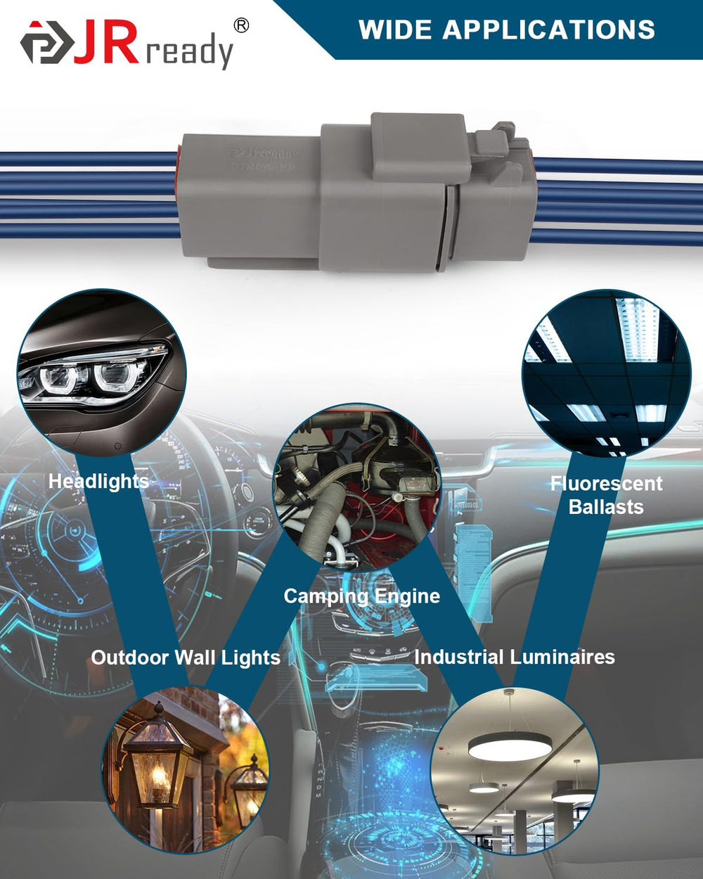 JRready DTM 6-pin kit supports 20-22 AWG wiring projects.