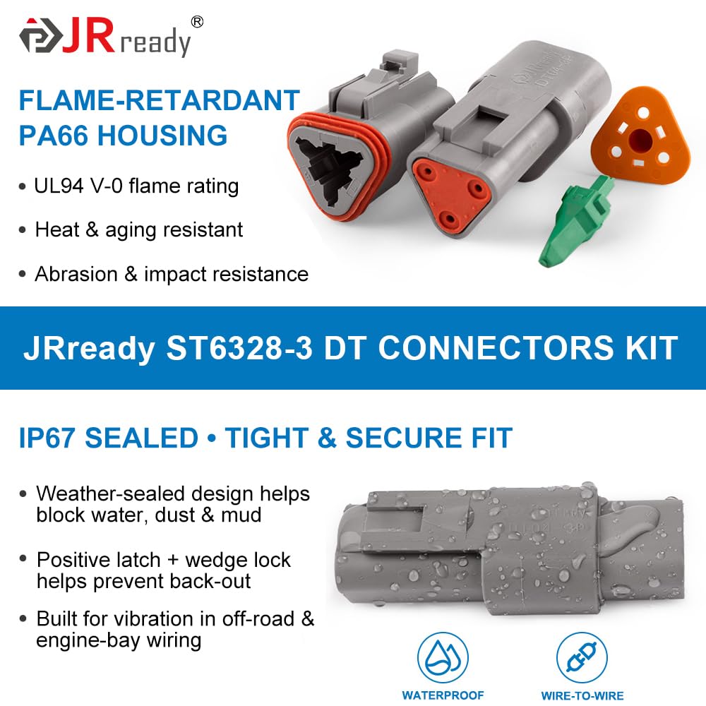 PA66 nylon housing with UL94-V0 rating for durable performance