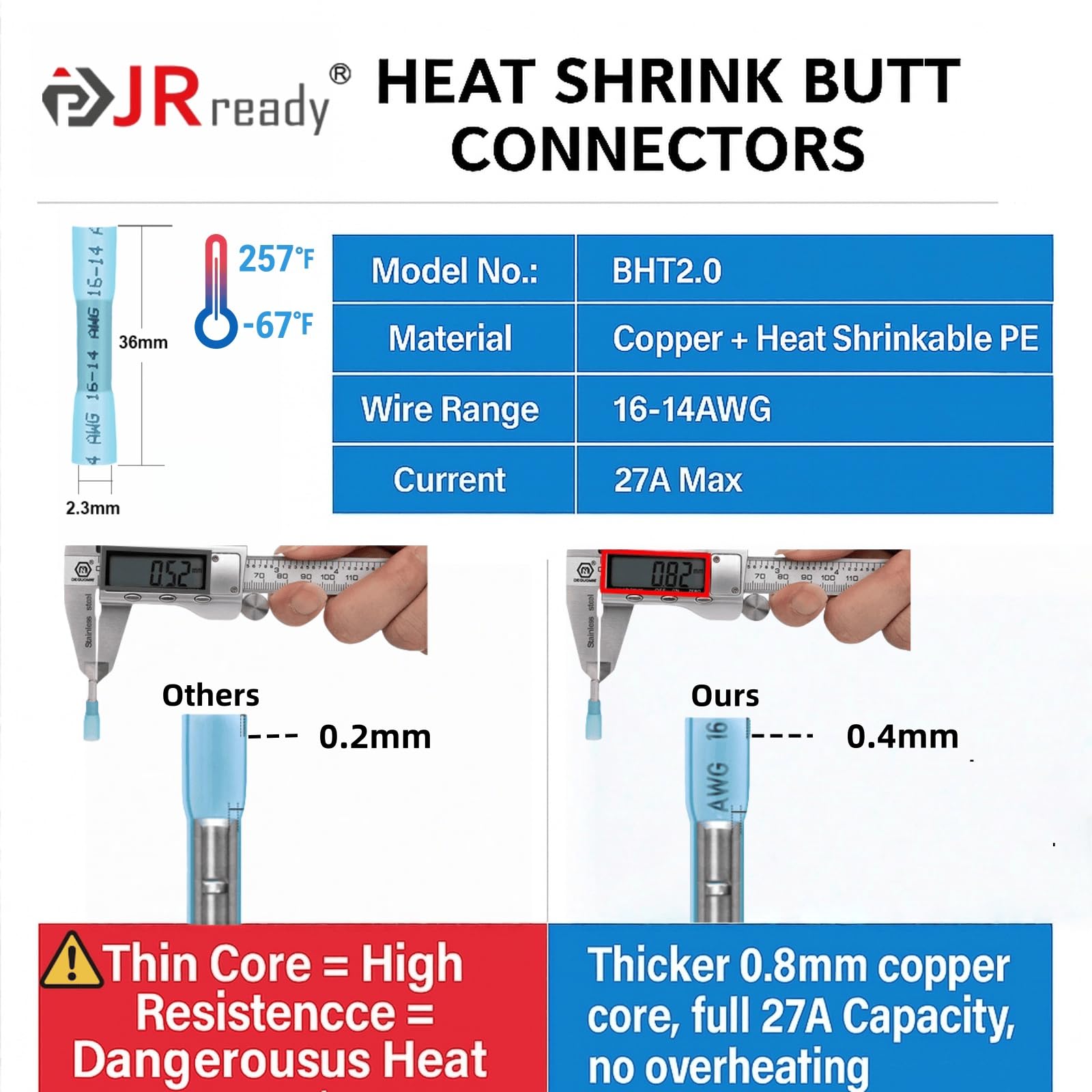 JRready UL1015 thick wire harness showing thicker gauge for reduced voltage drop.