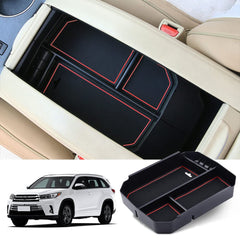 JSCARLIFE armrest storage box in Highlander console keeps items organized.