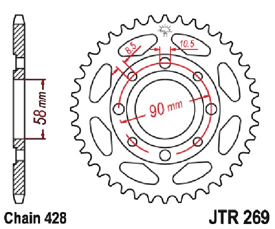 JT Sprockets JTR269.45 45t steel rear sprocket close-up, showcasing heat-treated steel and quality finish.