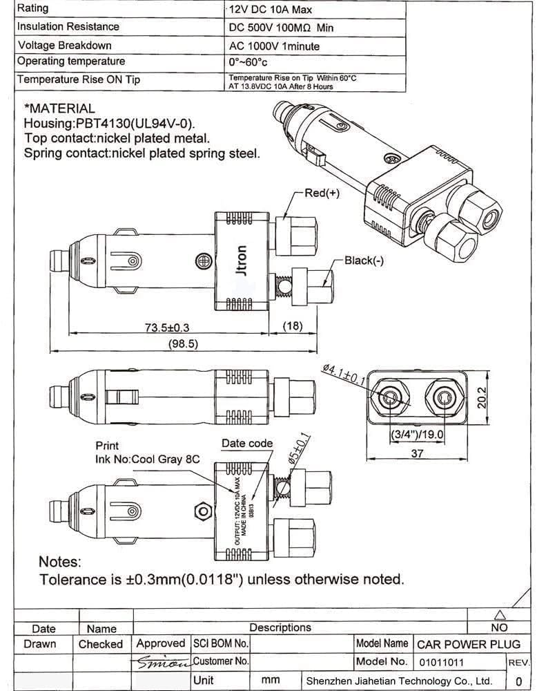 Jtron durable phenolic plastic housing emphasizes high heat and arc resistance.