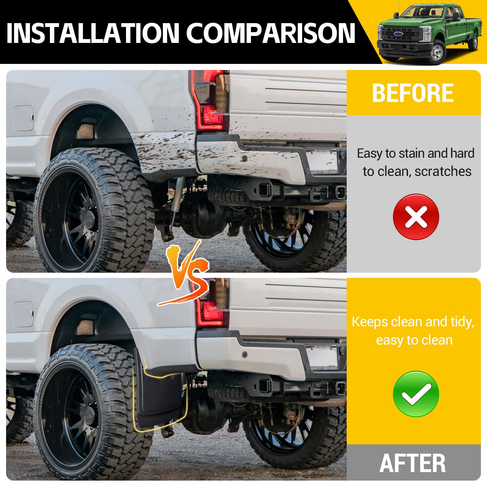 JTYZSM mud flaps front right for Ford F-250 shield wheels from mud and rocks.