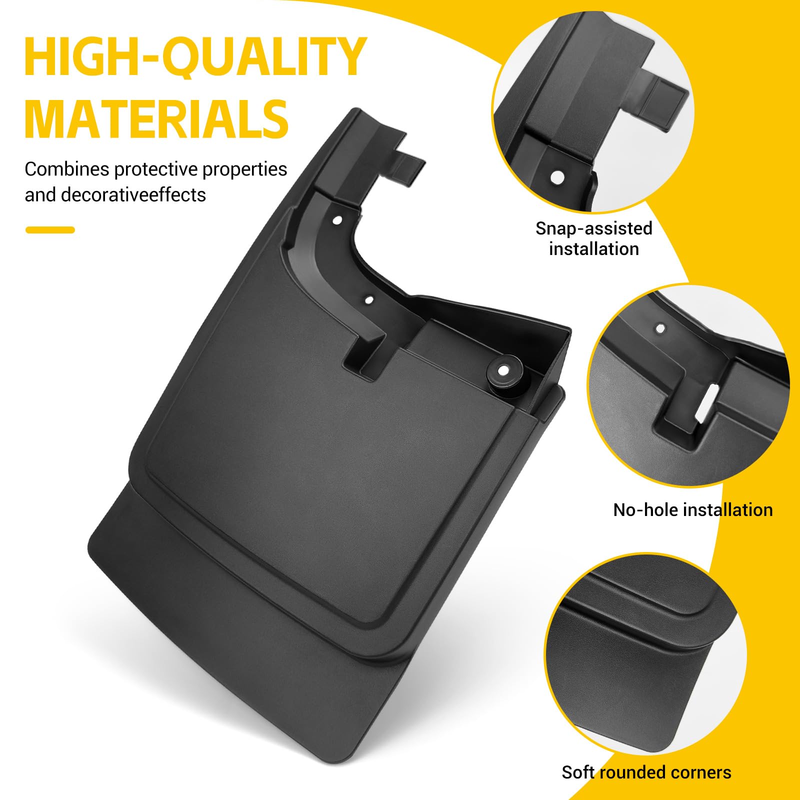 Installation guide image for JTYZSM mud flaps with no-drill mounting process.