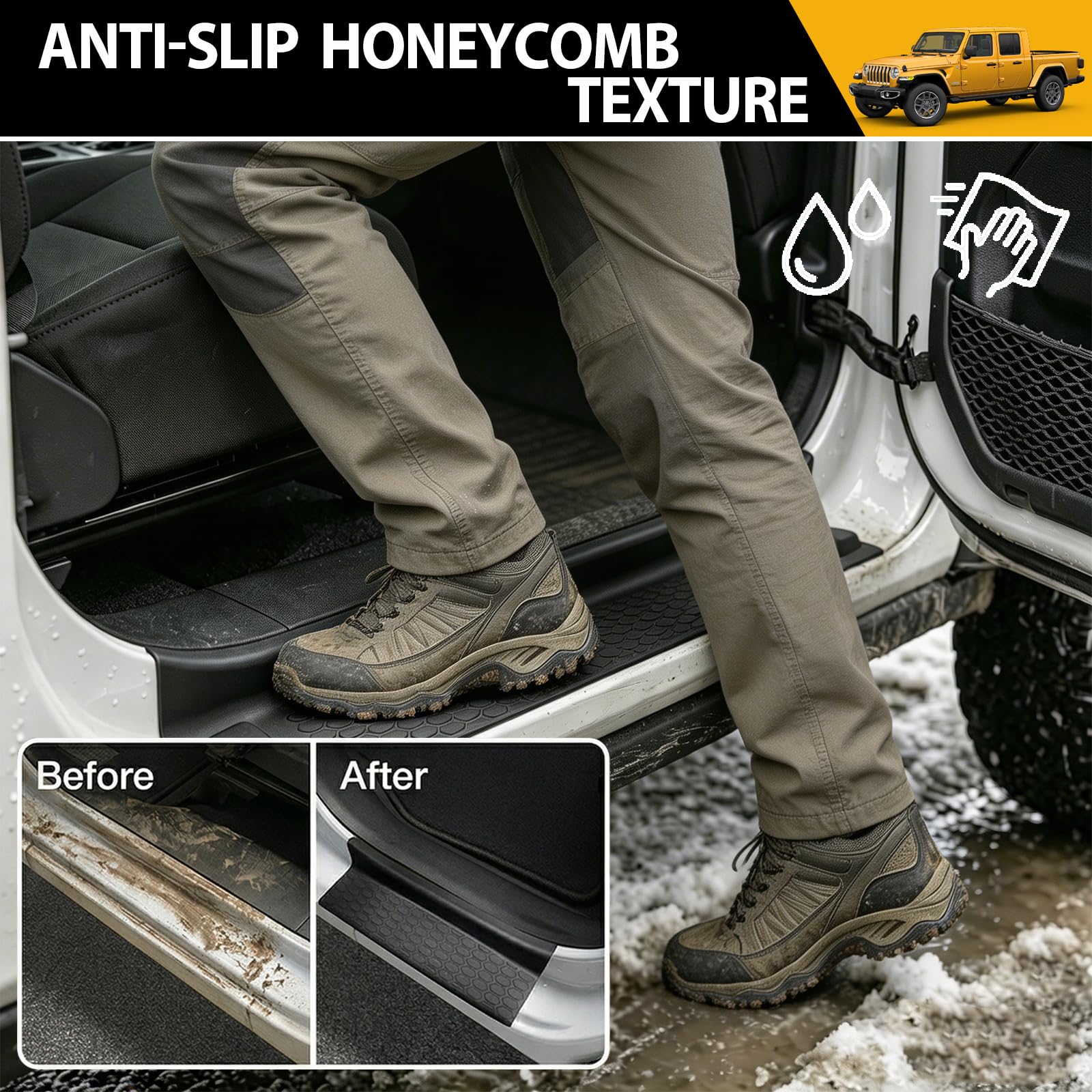 JTYZSM door sill set features non-slip textured surface for safer entry.