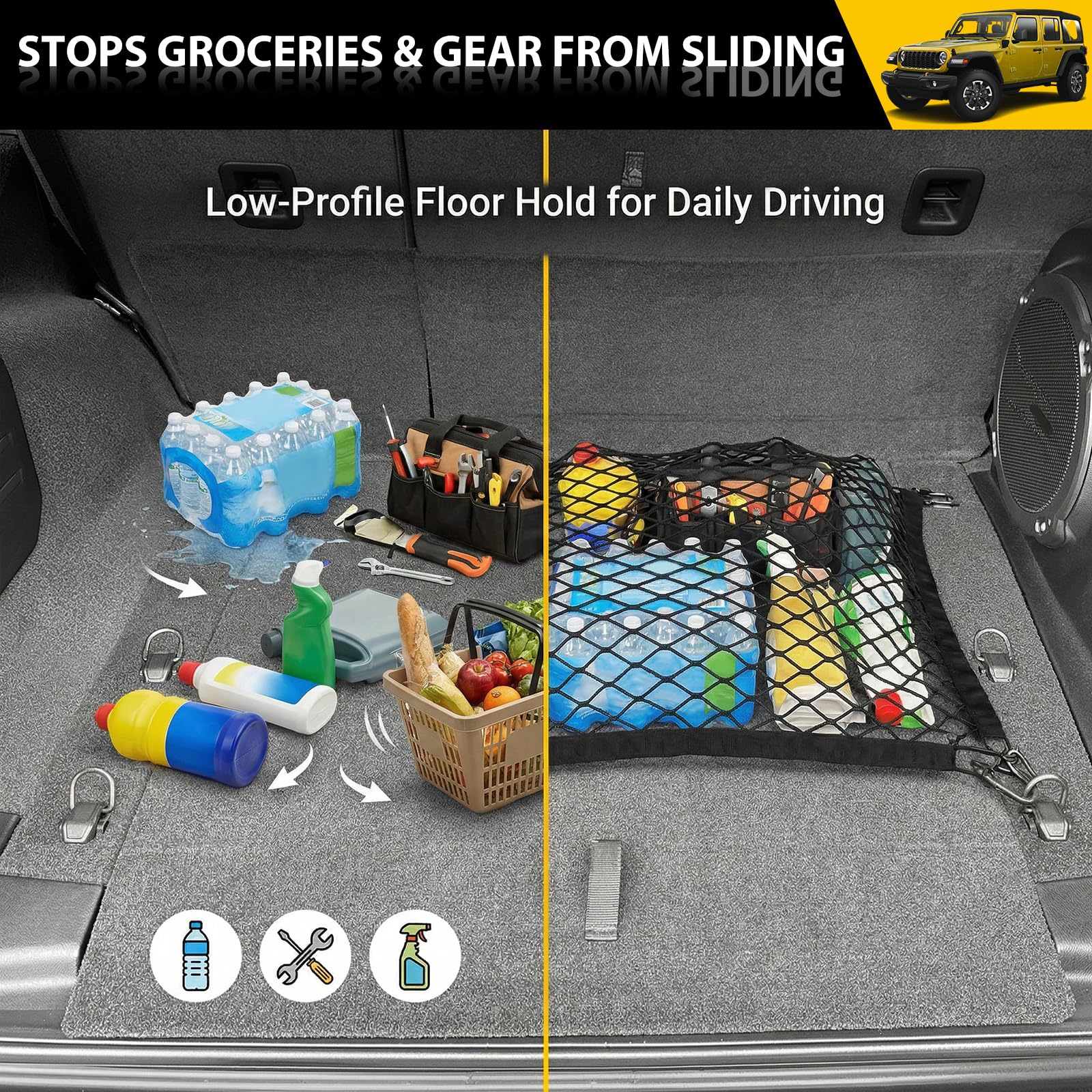 JTYZSM trunk net installation with four hooks is quick and tool-free