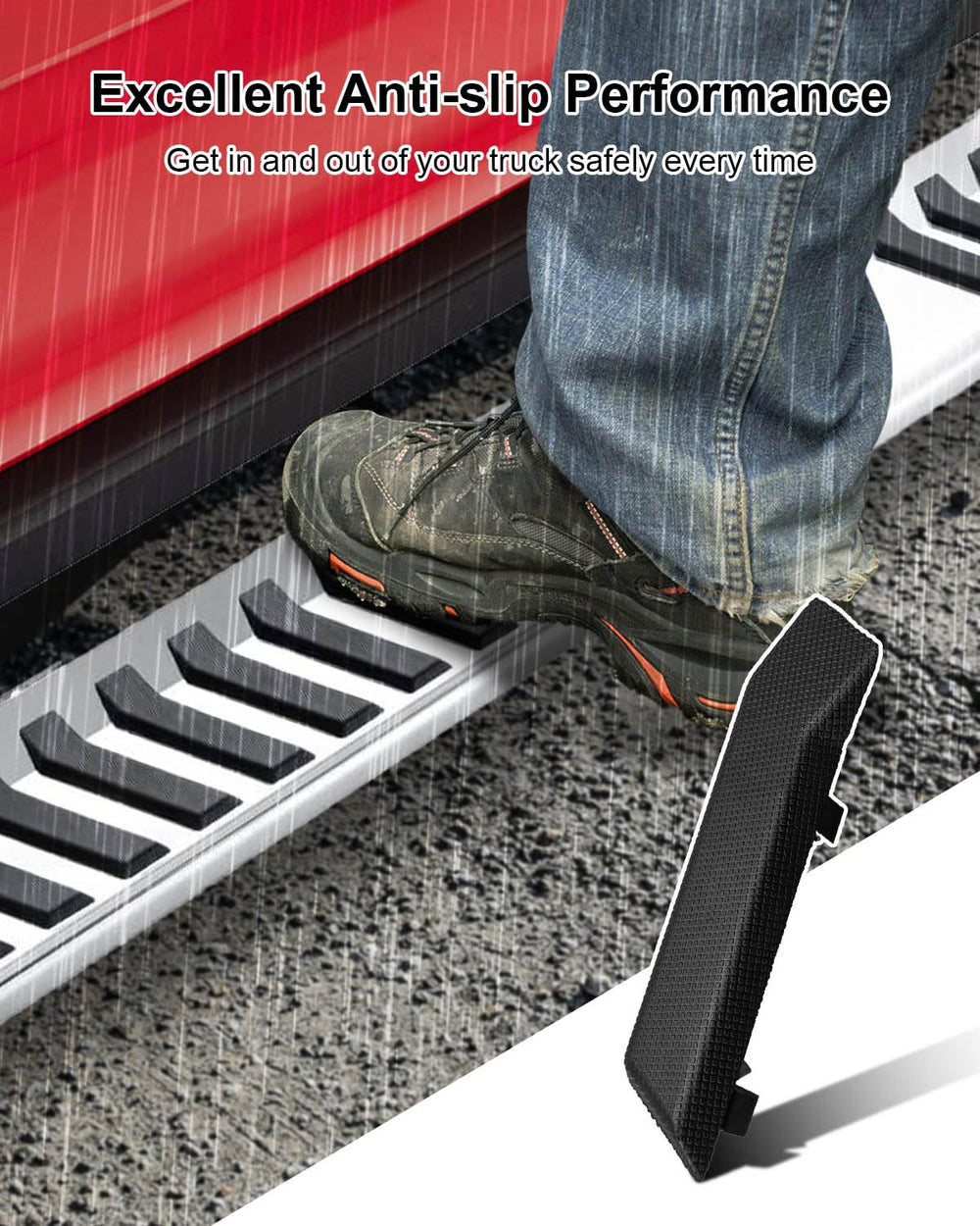 JUFWKO running board pad durable-abs close-up shows wear resistance